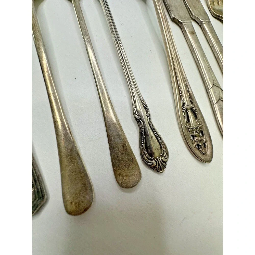 Silver Plated Flatware Lot Ladle Meat Fork Cocktail Butter Knife Spoon 11 pc VTG